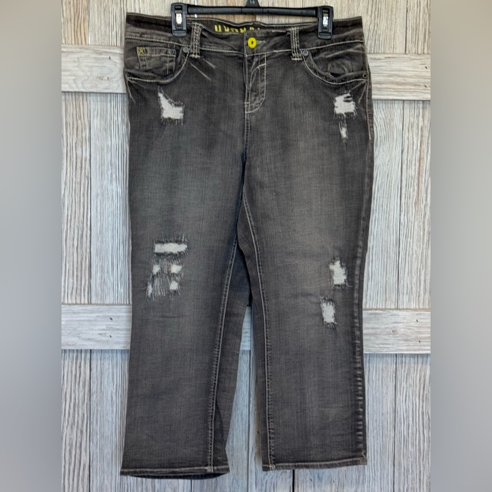 Hydraulic Distressed Black Cropped Jeans